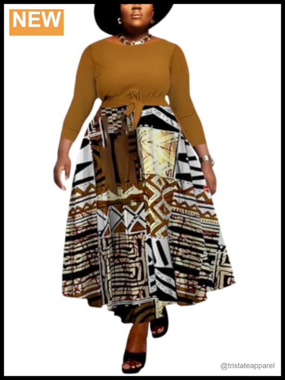 Plus Size Maxi Dress V-Neck 3/4 Sleeve A-Line Belted Casual